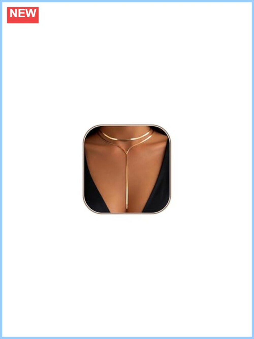 14K Gold Plated Chunky Herringbone Layered Y Choker Necklace Women Statement